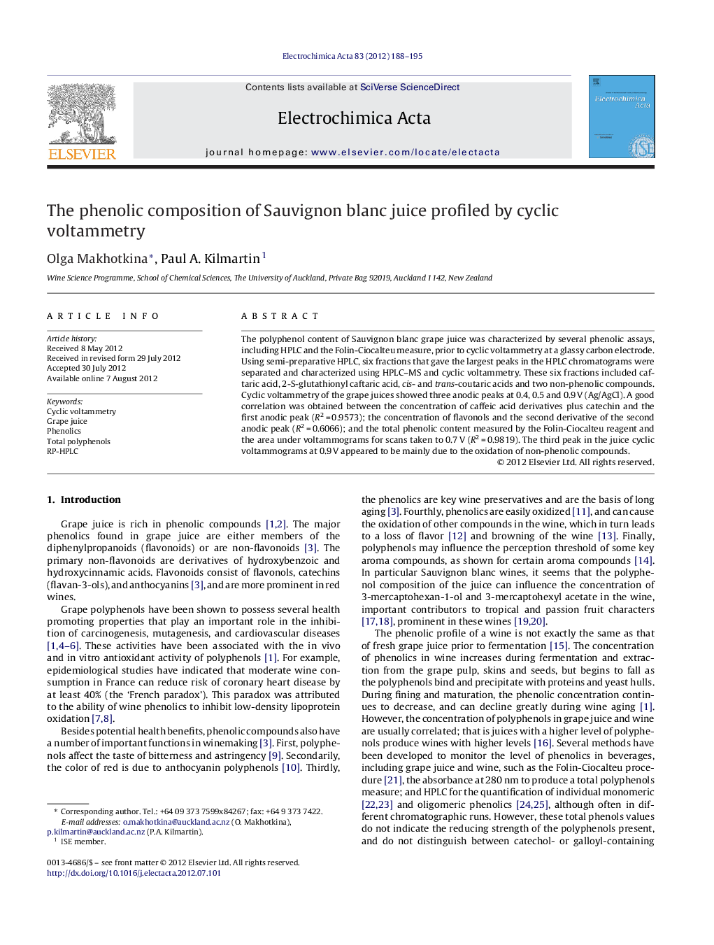 The phenolic composition of Sauvignon blanc juice profiled by cyclic voltammetry