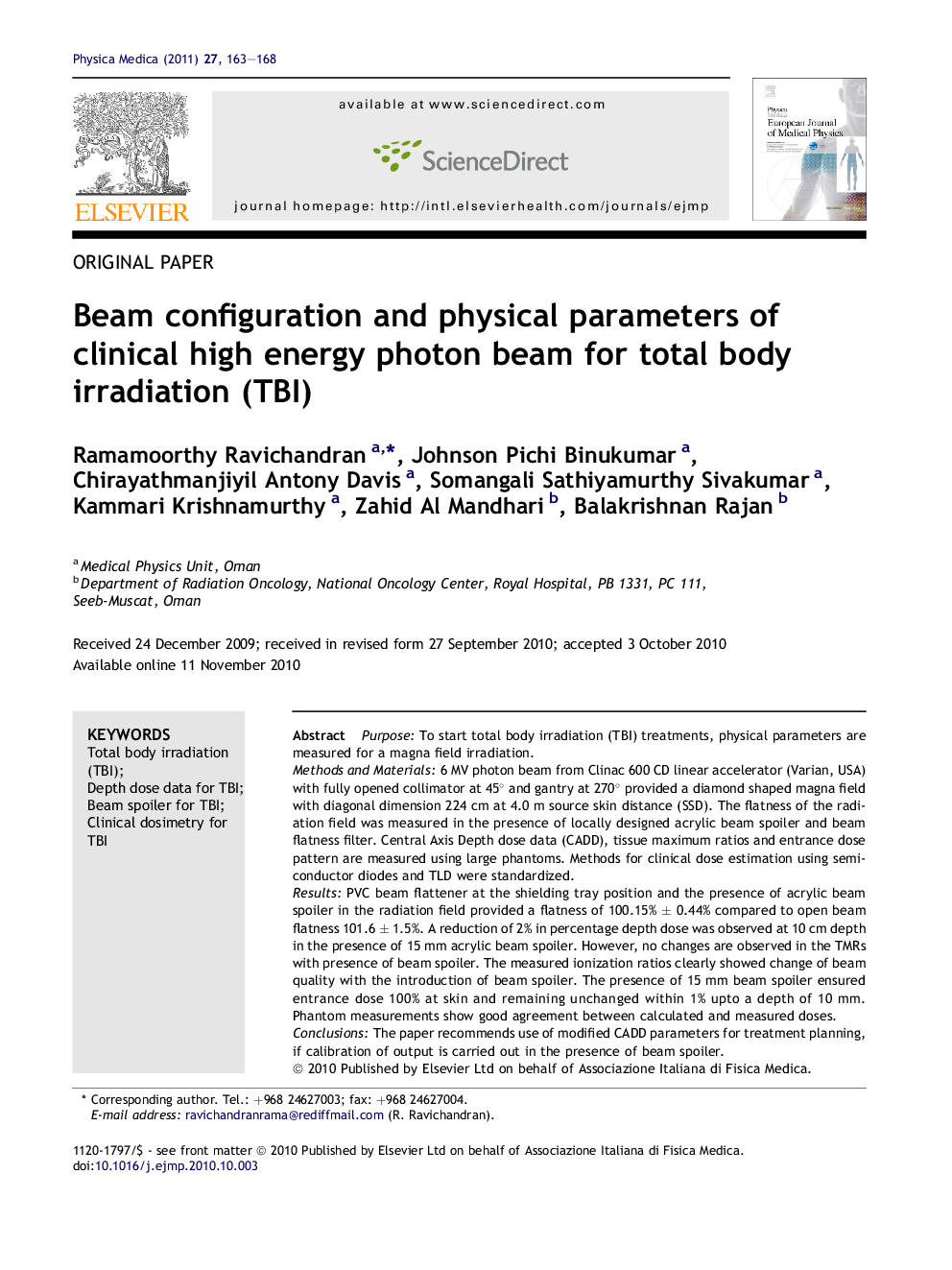 Beam configuration and physical parameters of clinical high energy photon beam for total body irradiation (TBI)