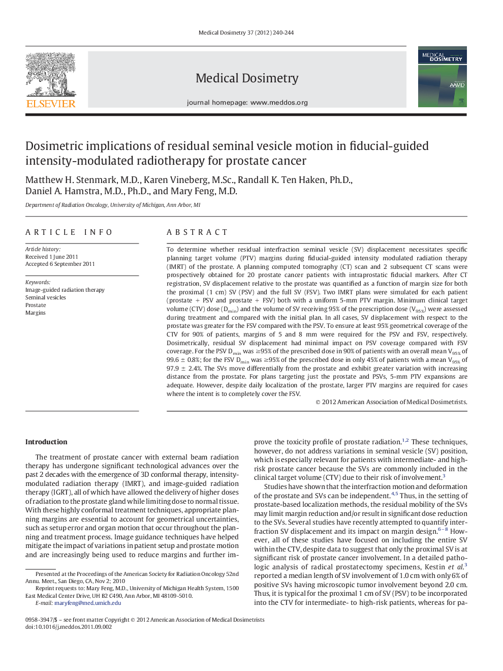 Dosimetric implications of residual seminal vesicle motion in fiducial-guided intensity-modulated radiotherapy for prostate cancer