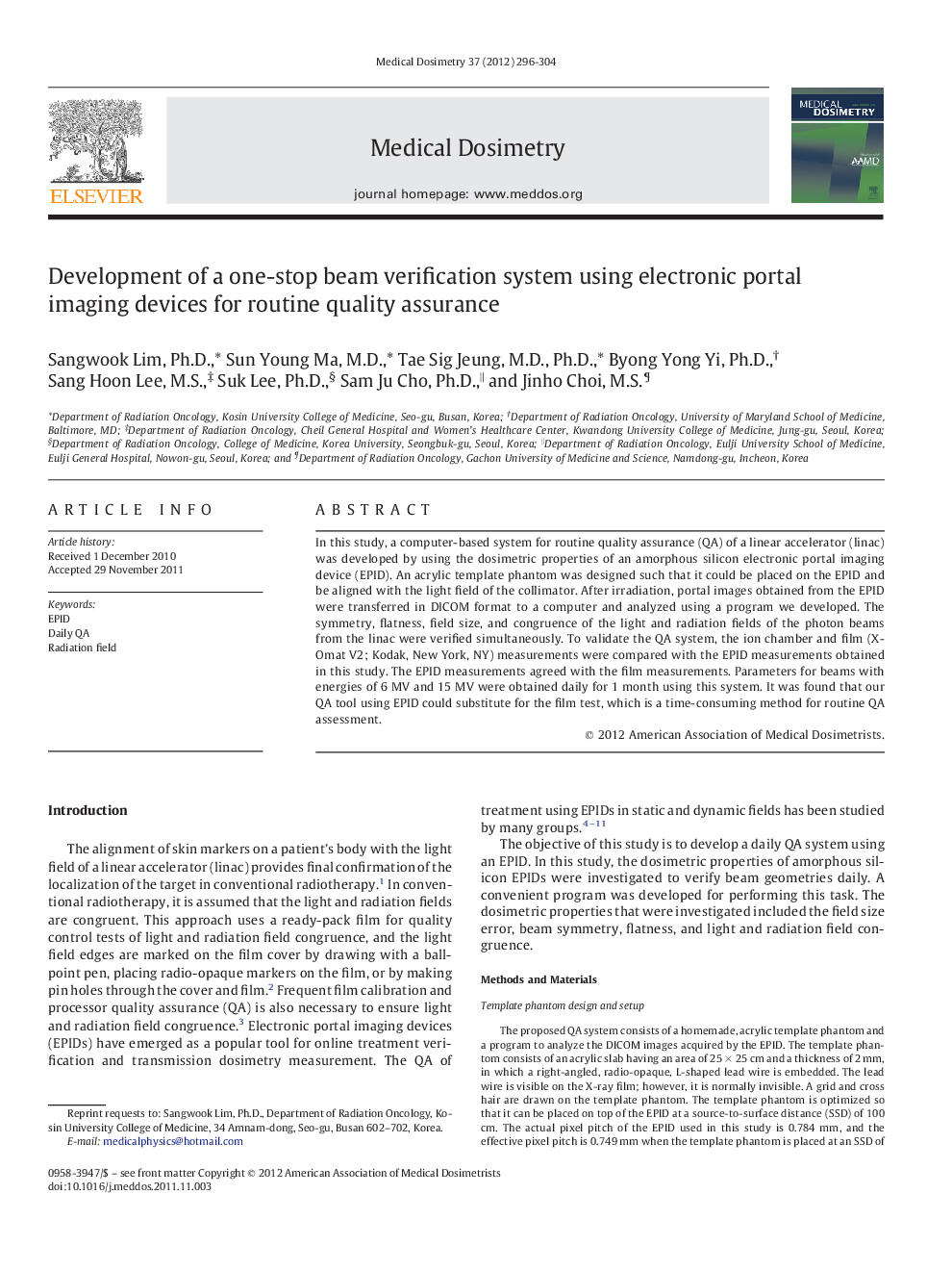 Development of a one-stop beam verification system using electronic portal imaging devices for routine quality assurance