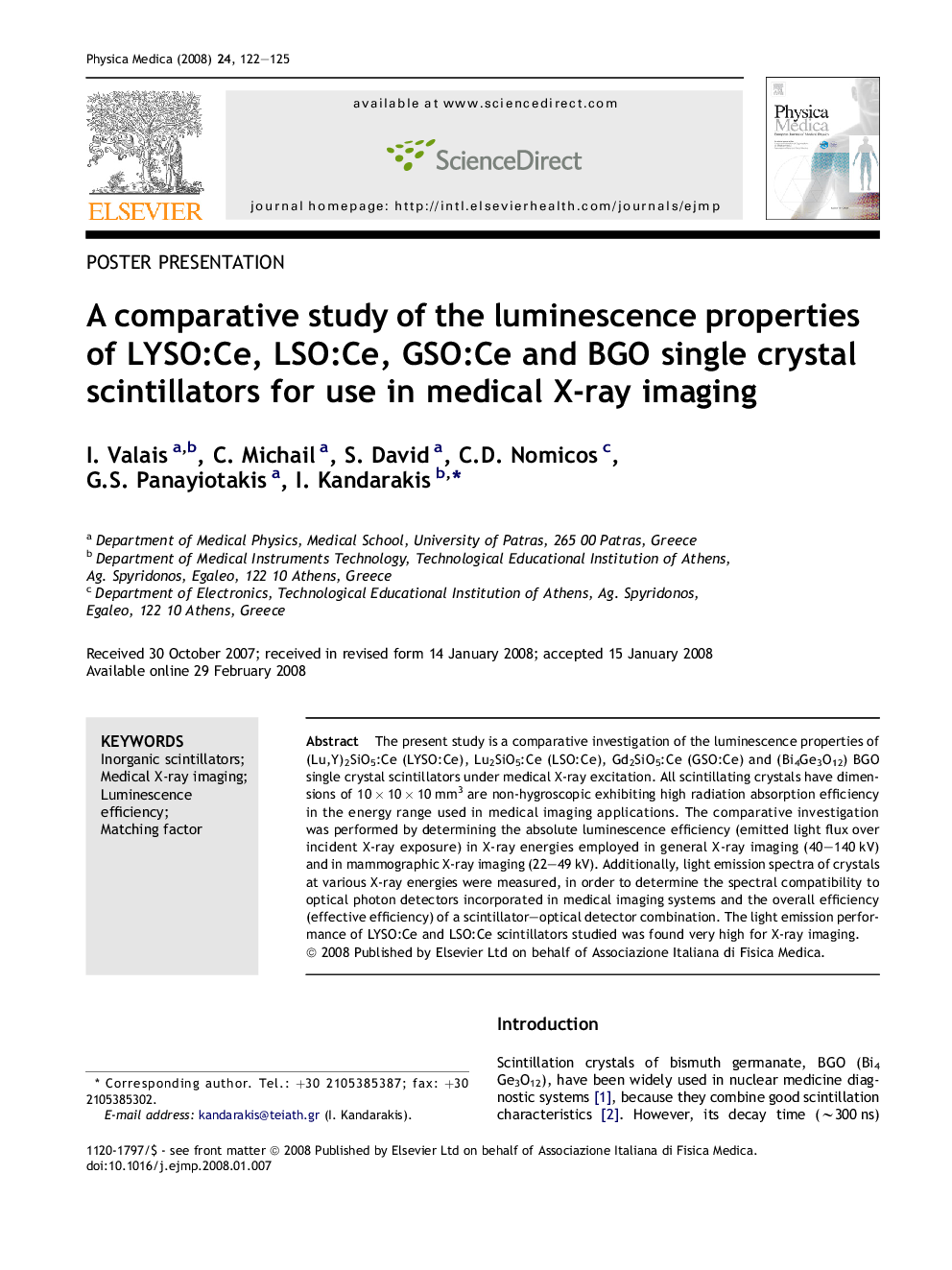 A comparative study of the luminescence properties of LYSO:Ce, LSO:Ce, GSO:Ce and BGO single crystal scintillators for use in medical X-ray imaging