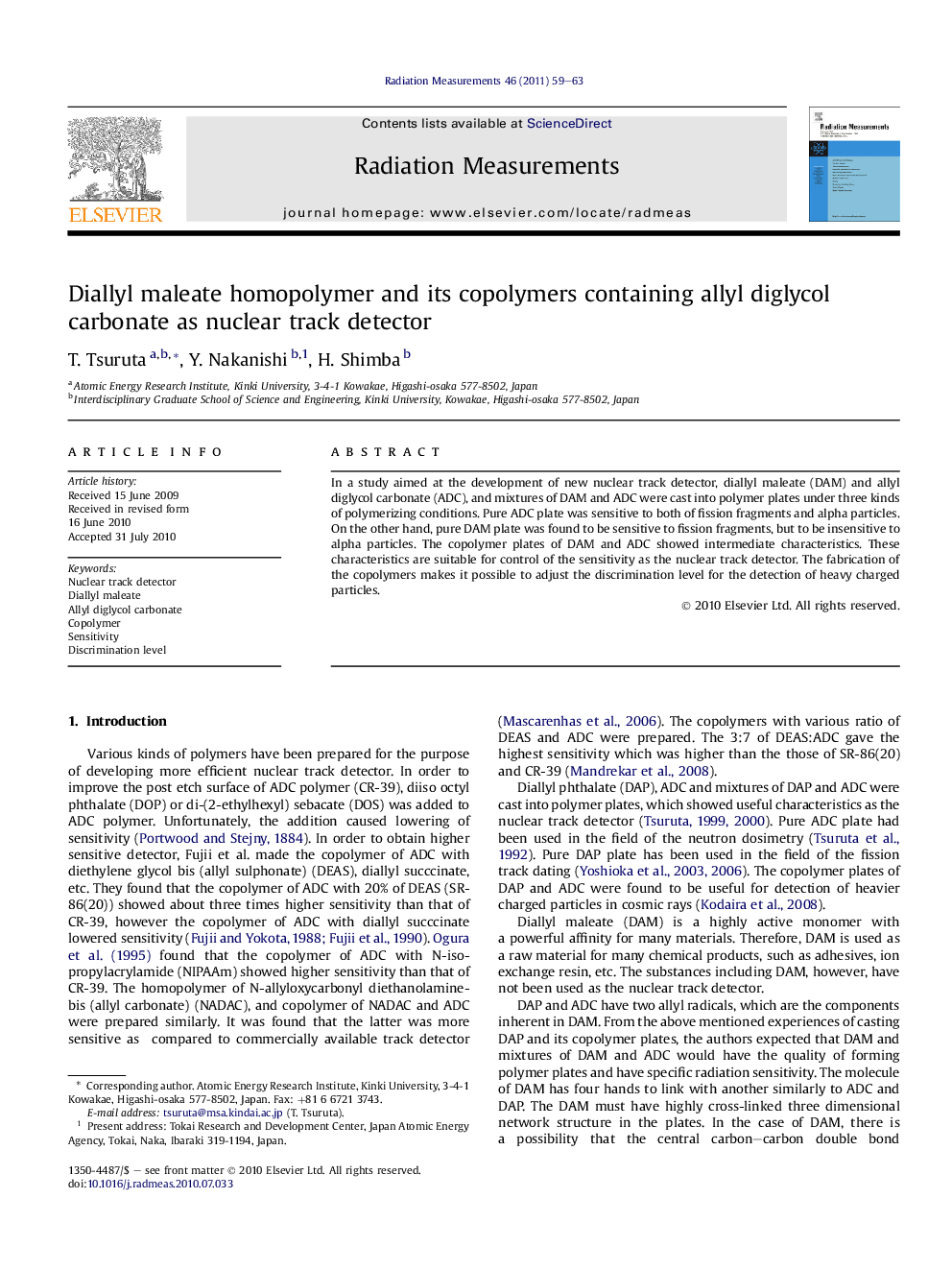 Diallyl maleate homopolymer and its copolymers containing allyl diglycol carbonate as nuclear track detector