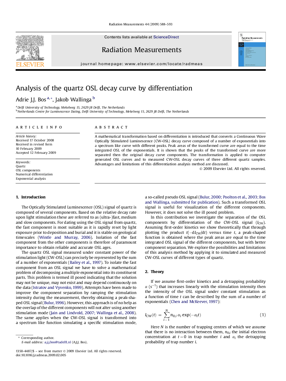 Analysis of the quartz OSL decay curve by differentiation