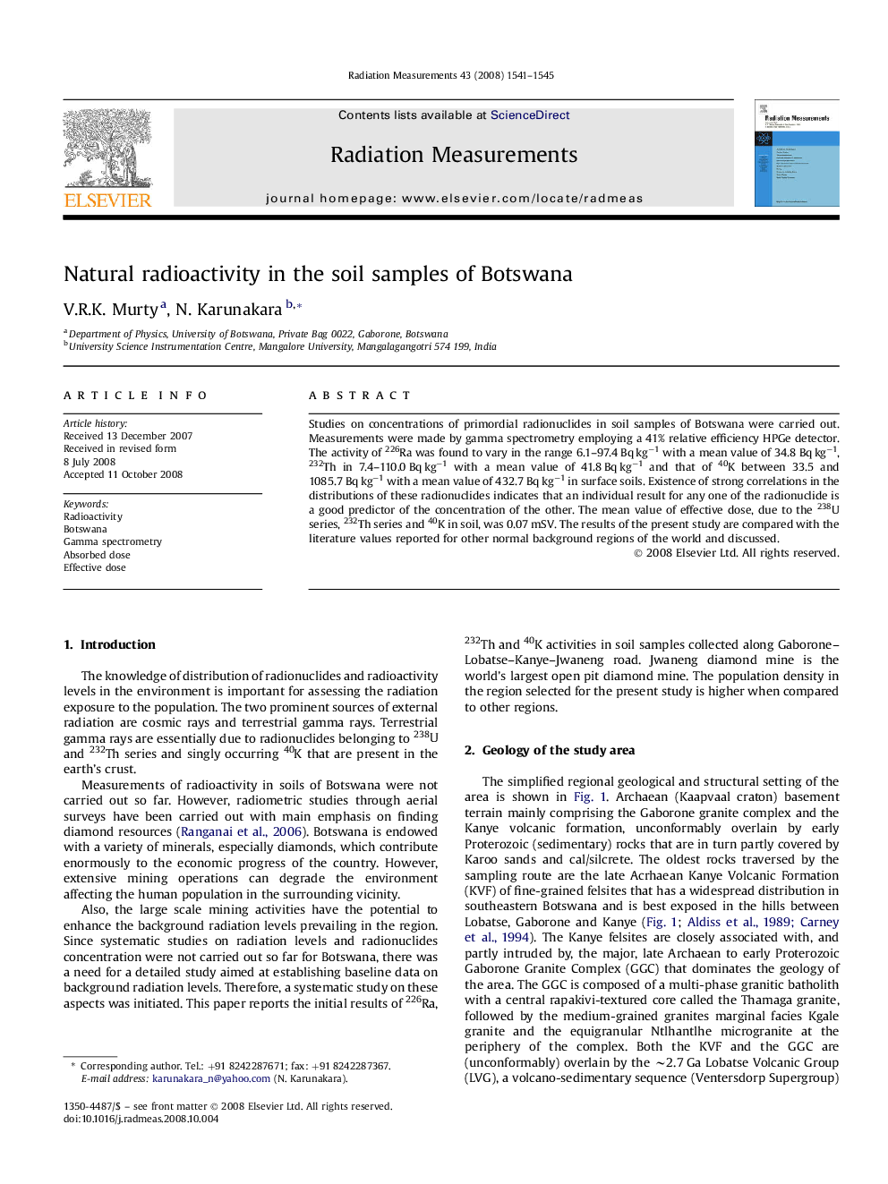 Natural radioactivity in the soil samples of Botswana