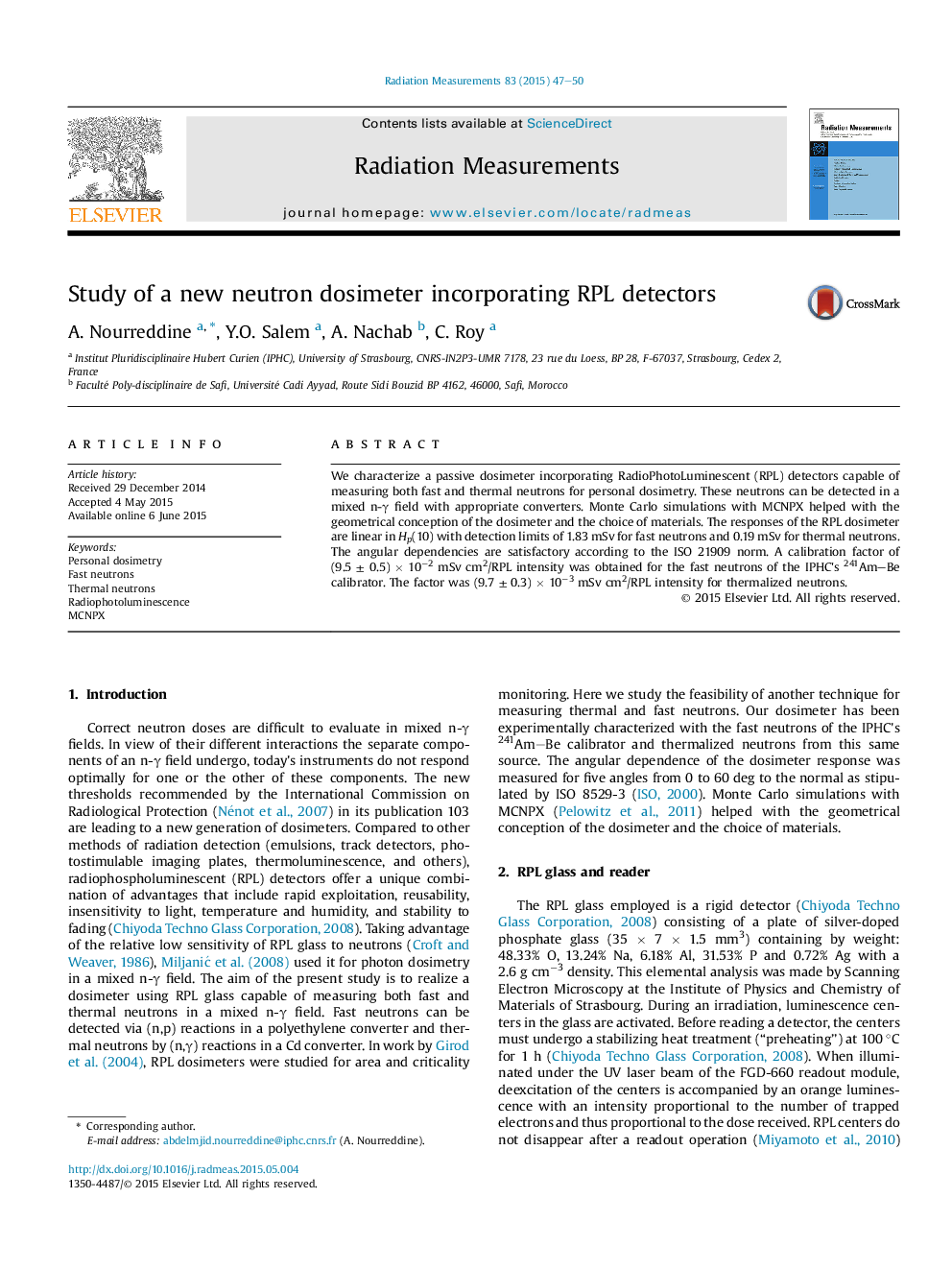 Study of a new neutron dosimeter incorporating RPL detectors