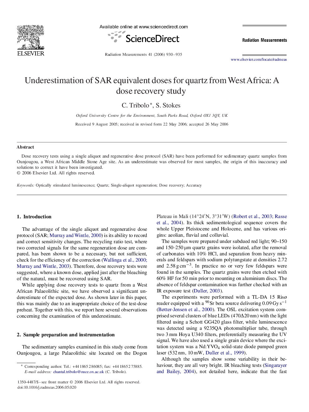 Underestimation of SAR equivalent doses for quartz from West Africa: A dose recovery study