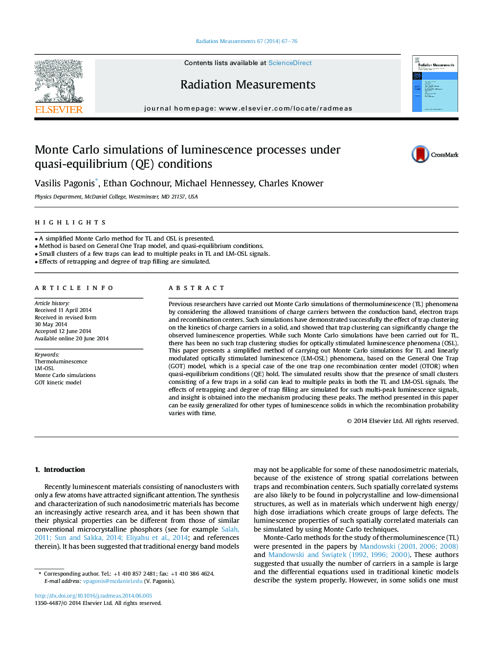 Monte Carlo simulations of luminescence processes under quasi-equilibrium (QE) conditions