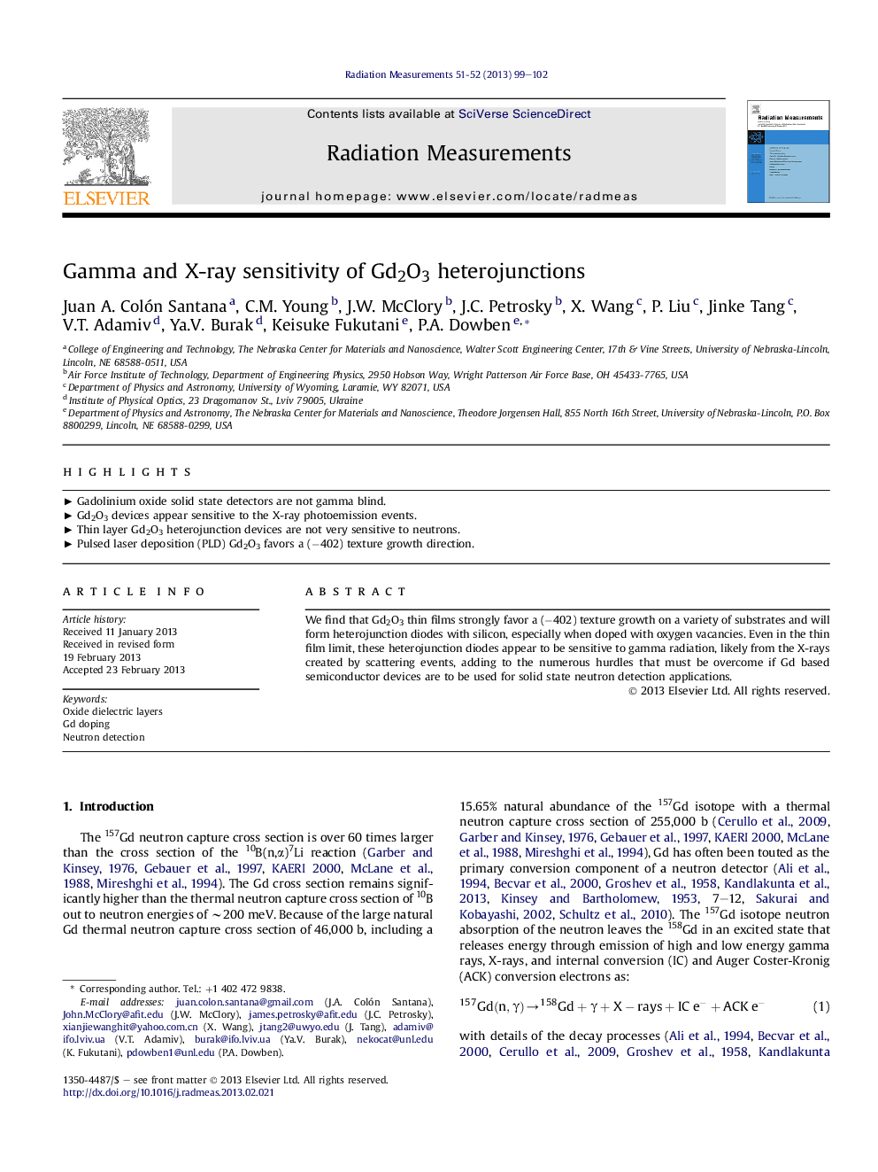 Gamma and X-ray sensitivity of Gd2O3 heterojunctions