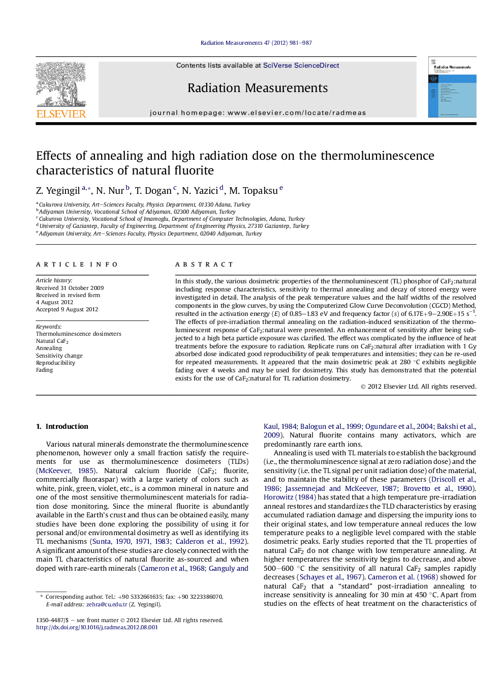 Effects of annealing and high radiation dose on the thermoluminescence characteristics of natural fluorite