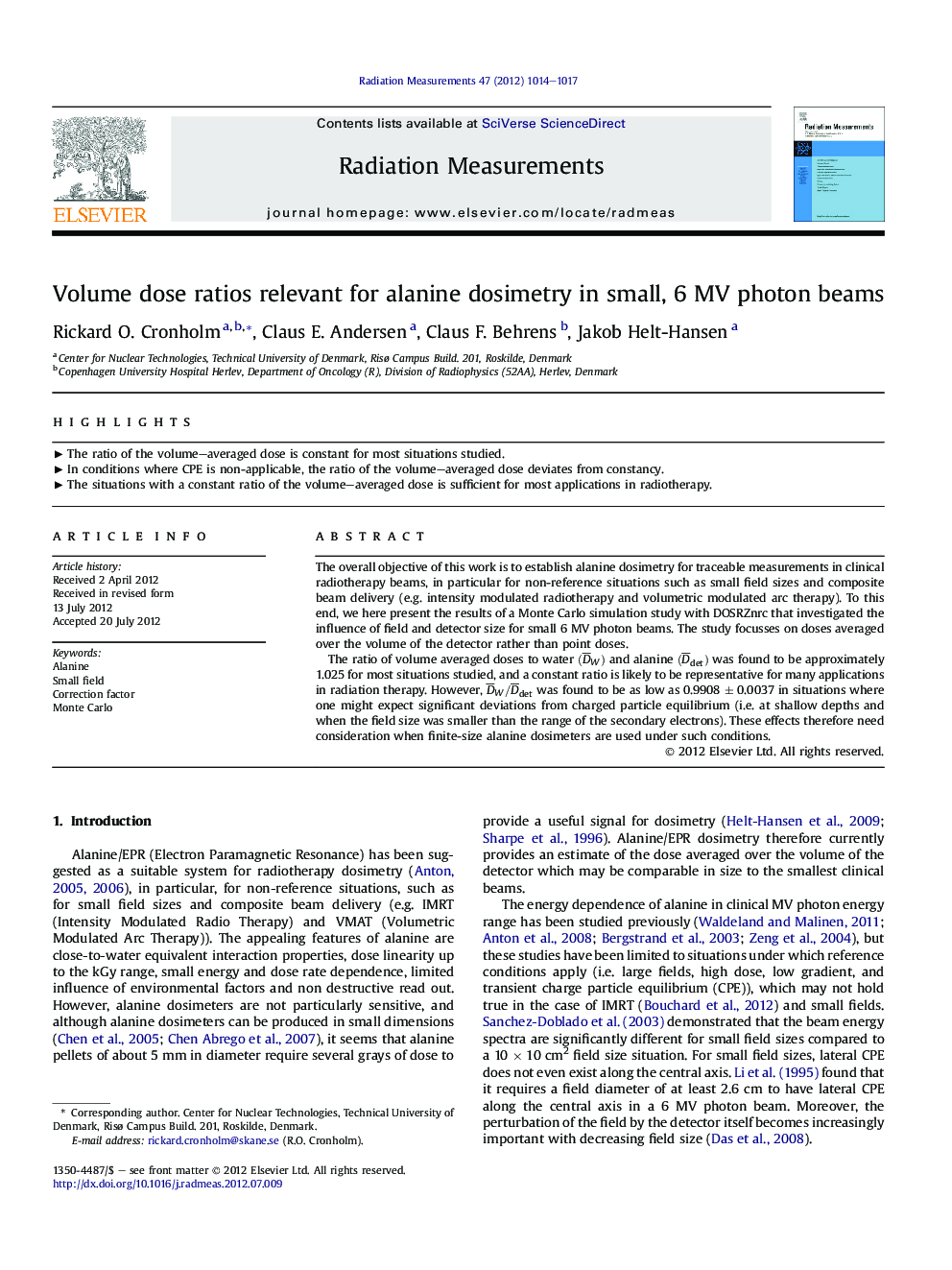 Volume dose ratios relevant for alanine dosimetry in small, 6 MV photon beams