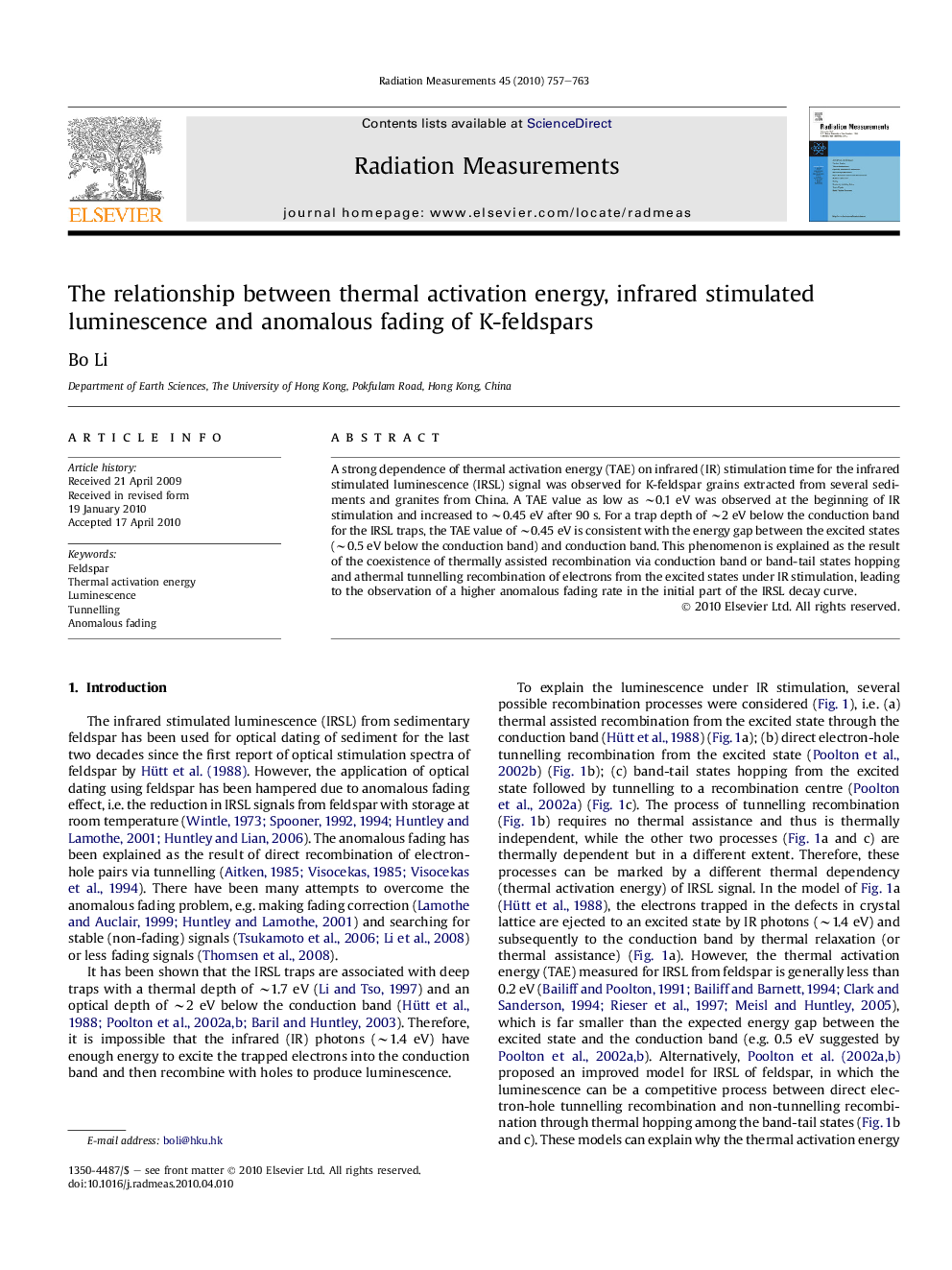 The relationship between thermal activation energy, infrared stimulated luminescence and anomalous fading of K-feldspars