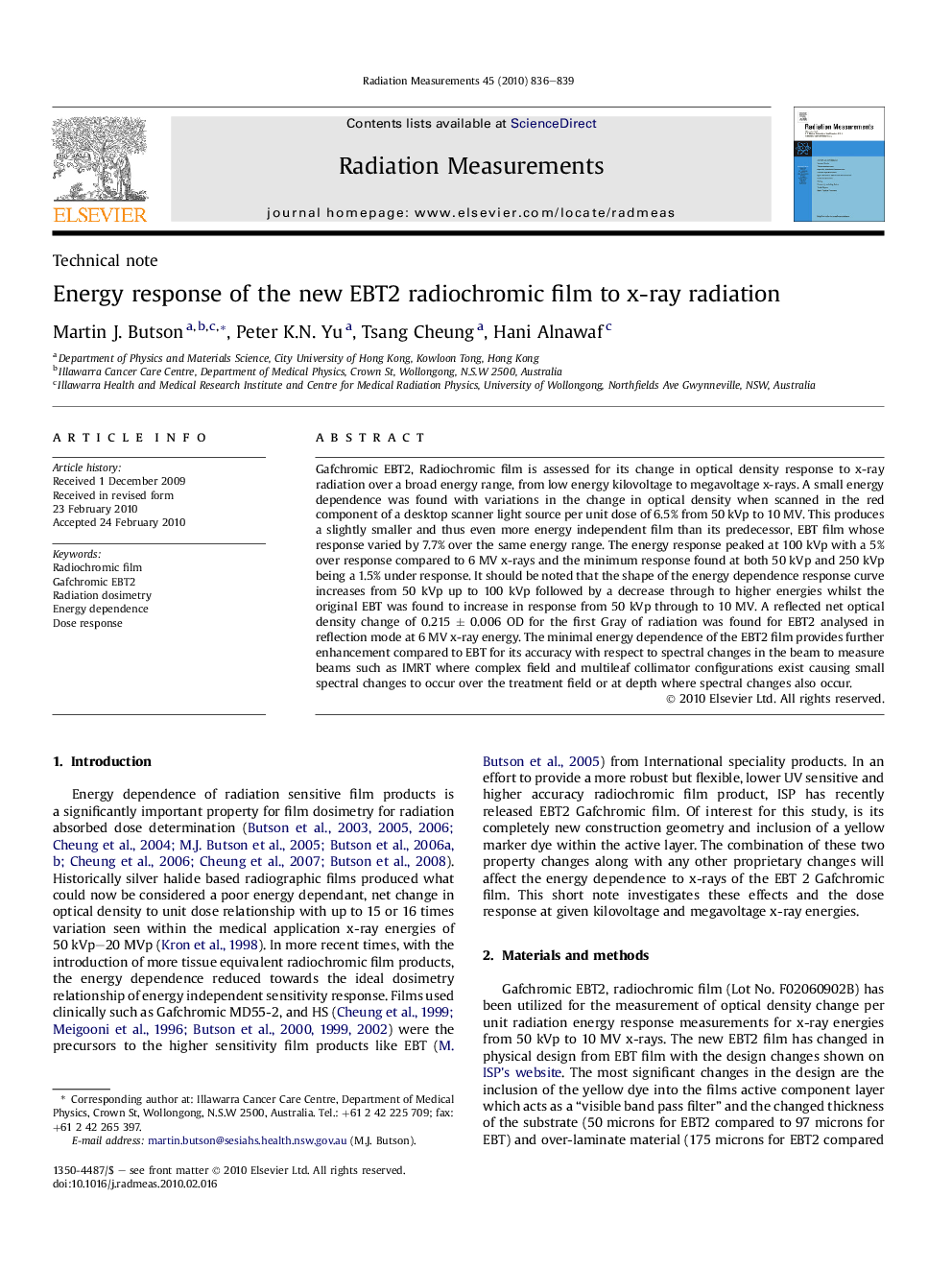 Energy response of the new EBT2 radiochromic film to x-ray radiation