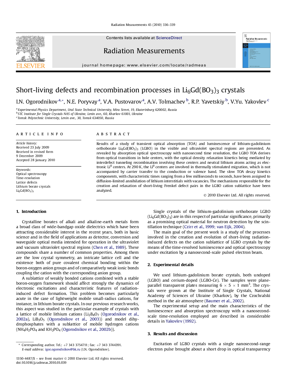 Short-living defects and recombination processes in Li6Gd(BO3)3 crystals