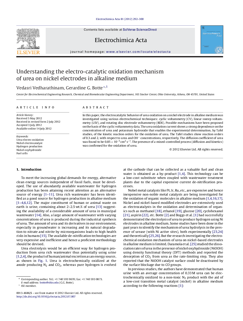 Understanding the electro-catalytic oxidation mechanism of urea on nickel electrodes in alkaline medium