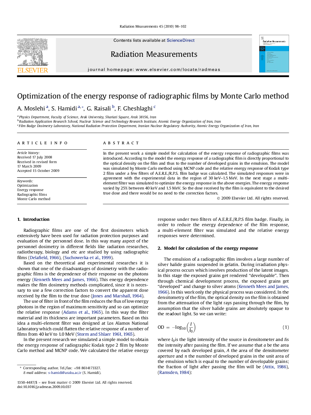 Optimization of the energy response of radiographic films by Monte Carlo method