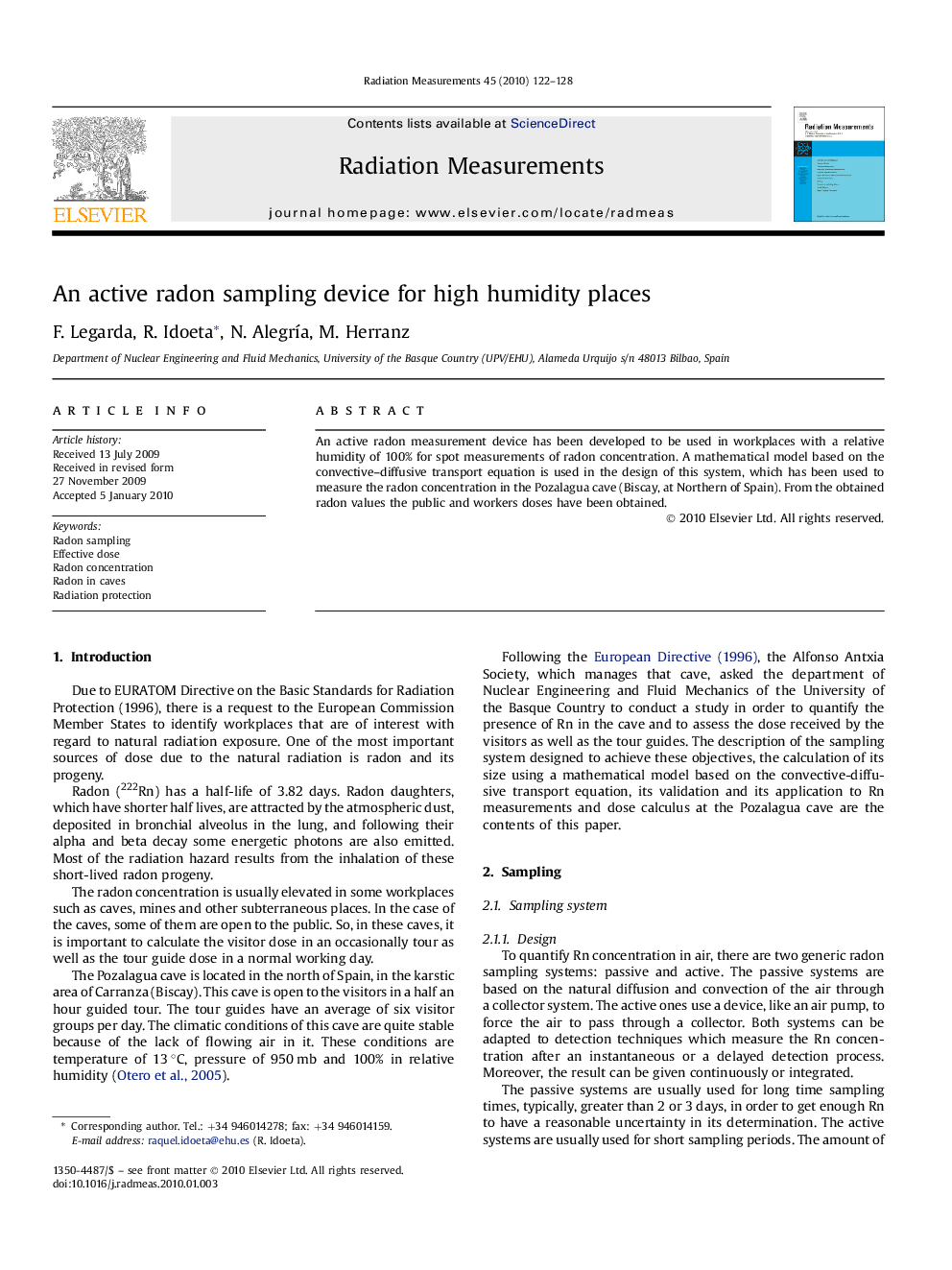 An active radon sampling device for high humidity places