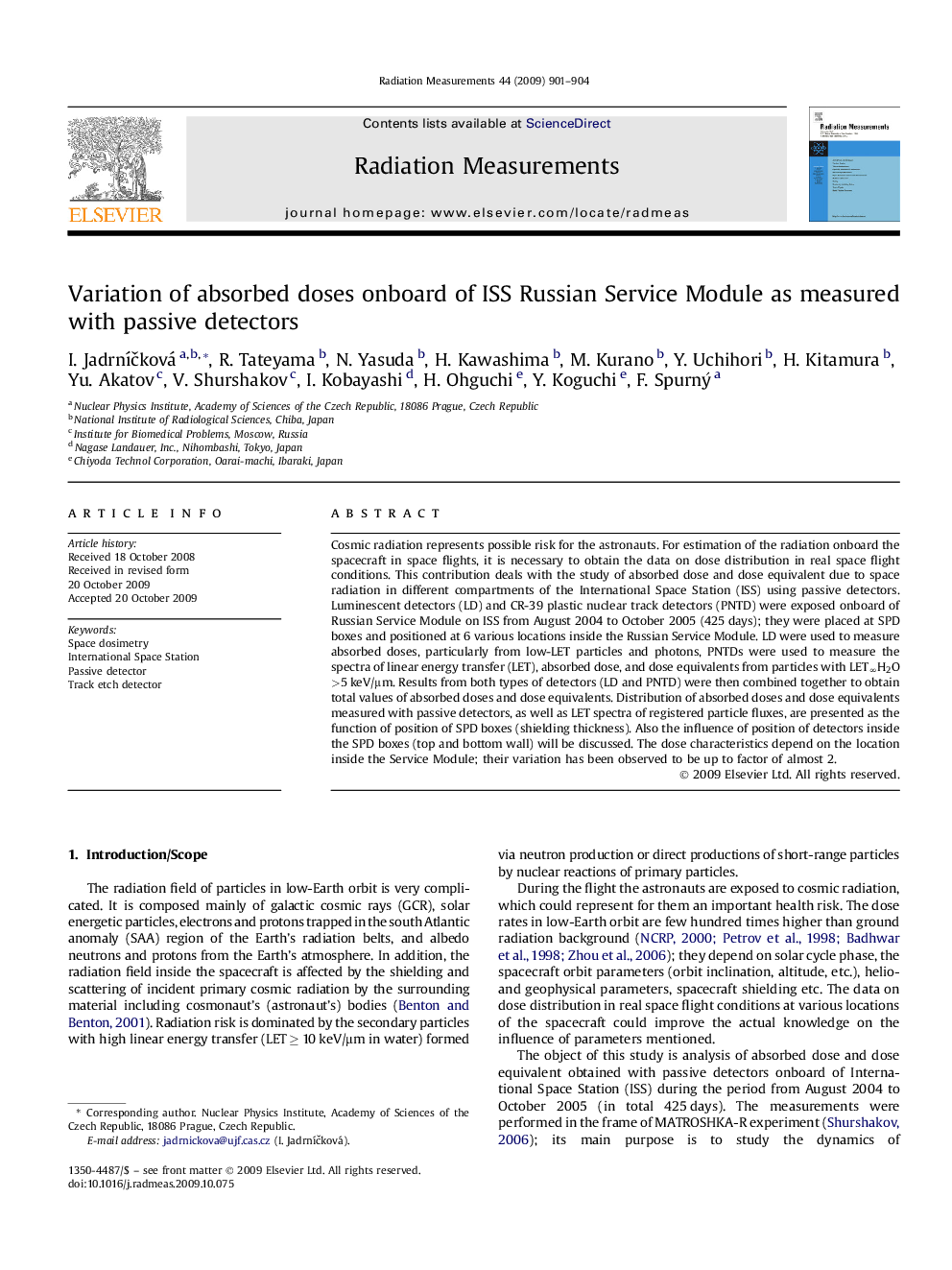 Variation of absorbed doses onboard of ISS Russian Service Module as measured with passive detectors