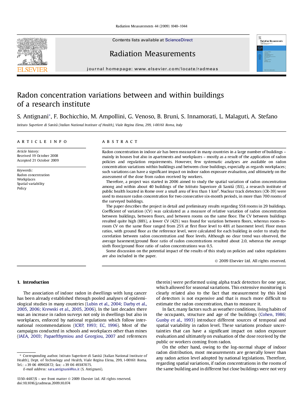 Radon concentration variations between and within buildings of a research institute