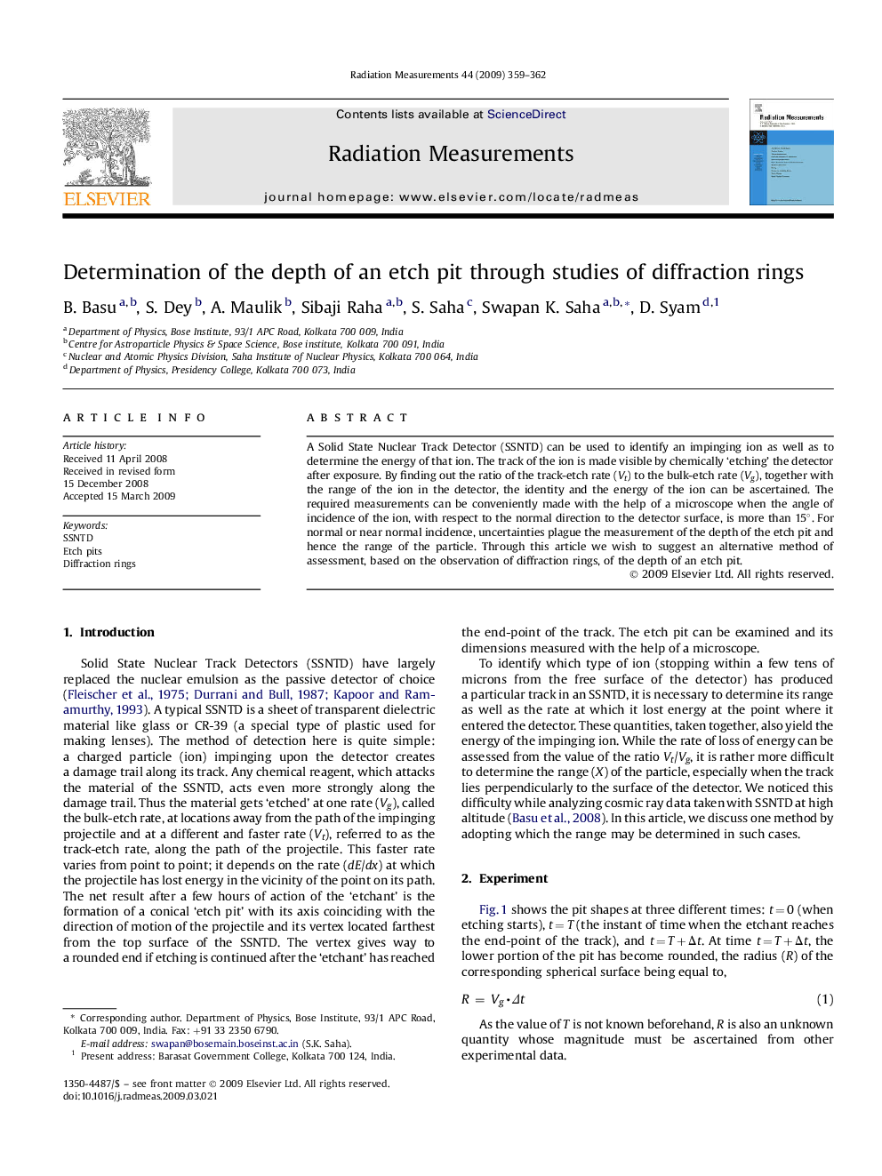 Determination of the depth of an etch pit through studies of diffraction rings