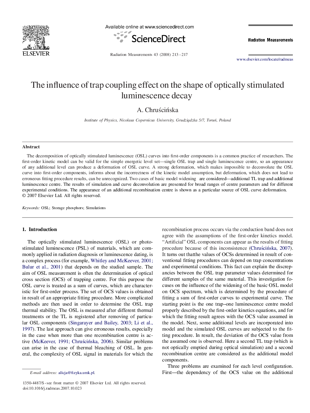 The influence of trap coupling effect on the shape of optically stimulated luminescence decay