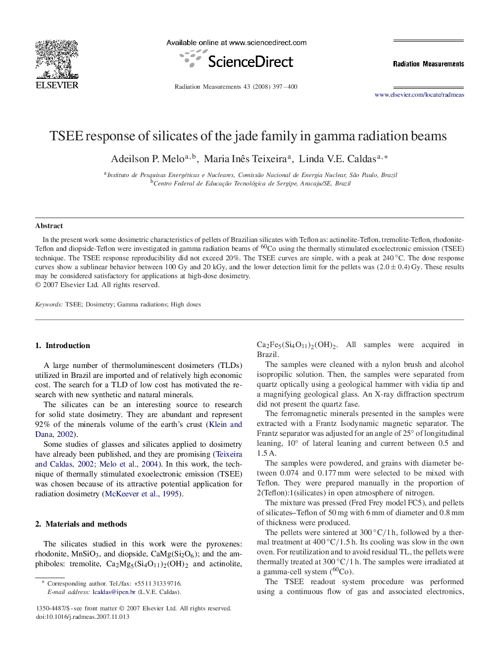 TSEE response of silicates of the jade family in gamma radiation beams