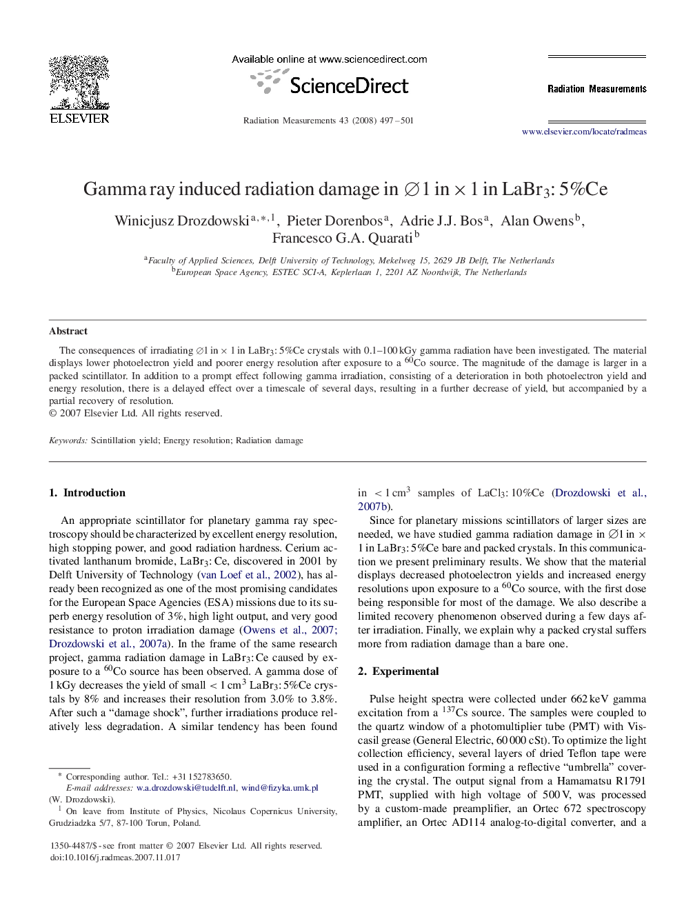 Gamma ray induced radiation damage in ∅1in×1inLaBr3:5%CeLaBr3:5%Ce