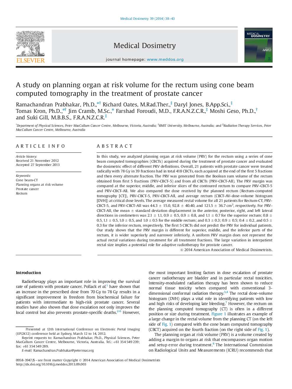 A study on planning organ at risk volume for the rectum using cone beam computed tomography in the treatment of prostate cancer