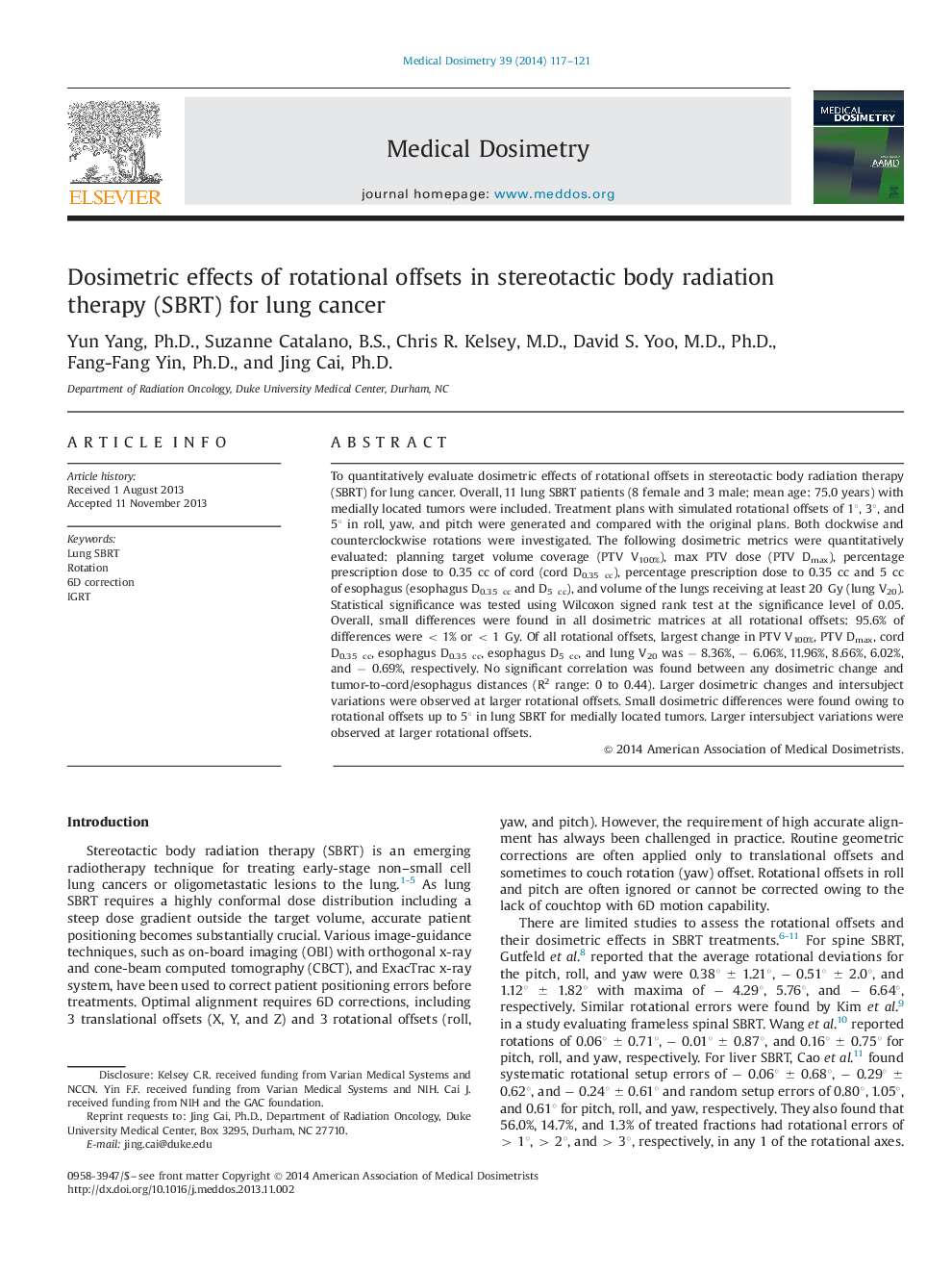 Dosimetric effects of rotational offsets in stereotactic body radiation therapy (SBRT) for lung cancer