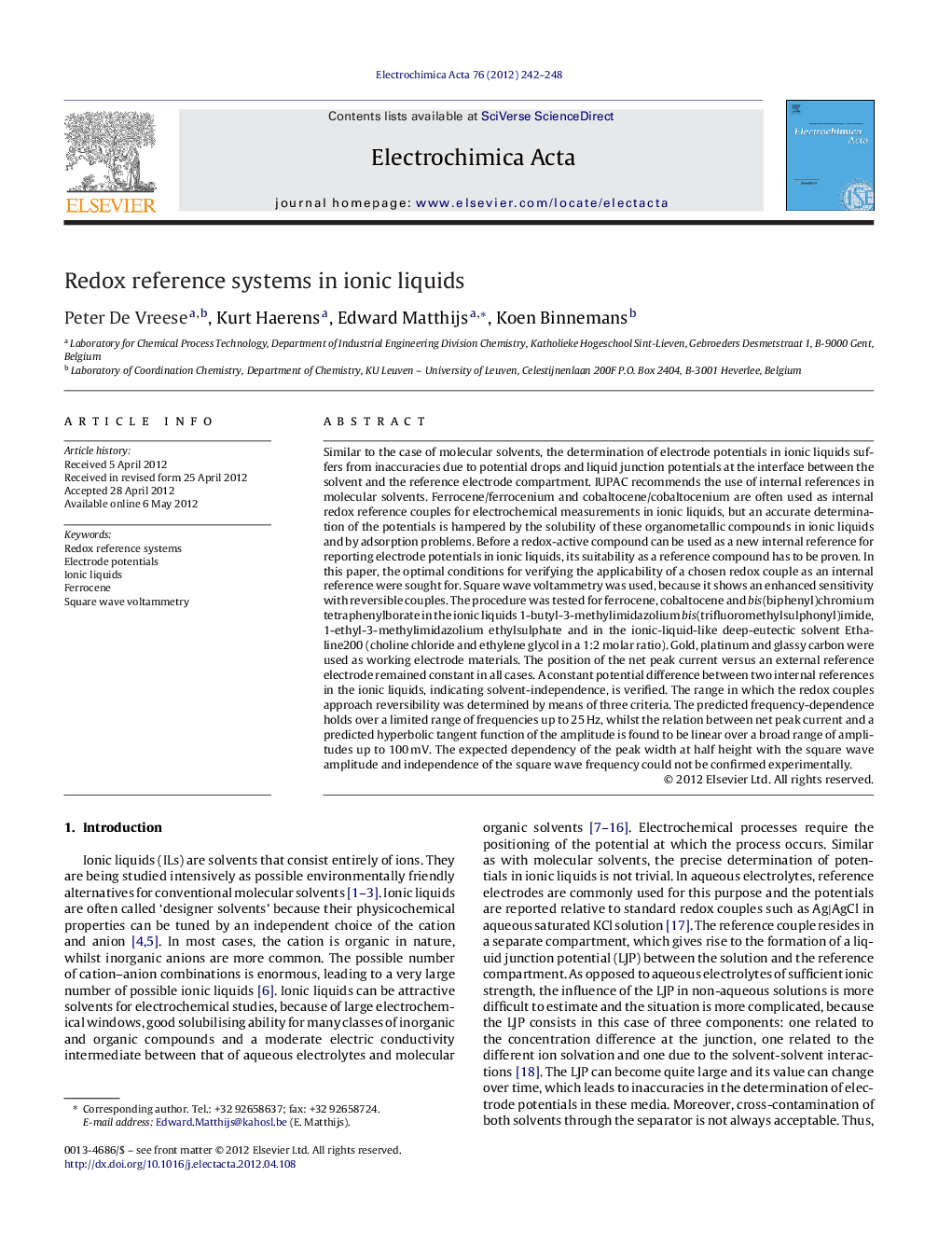 Redox reference systems in ionic liquids