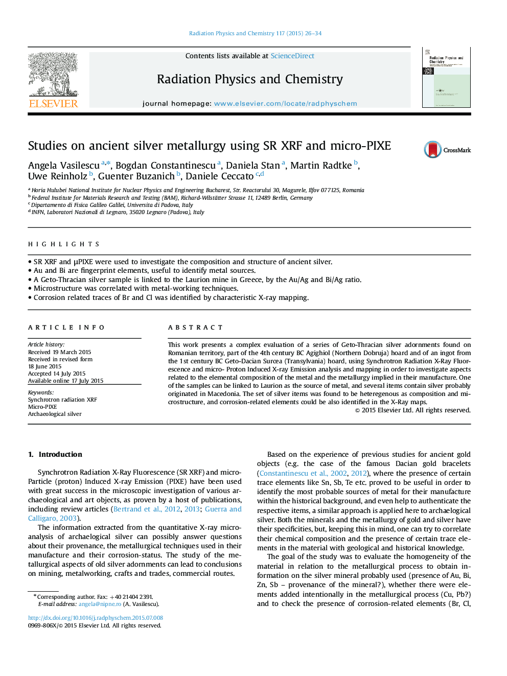 Studies on ancient silver metallurgy using SR XRF and micro-PIXE