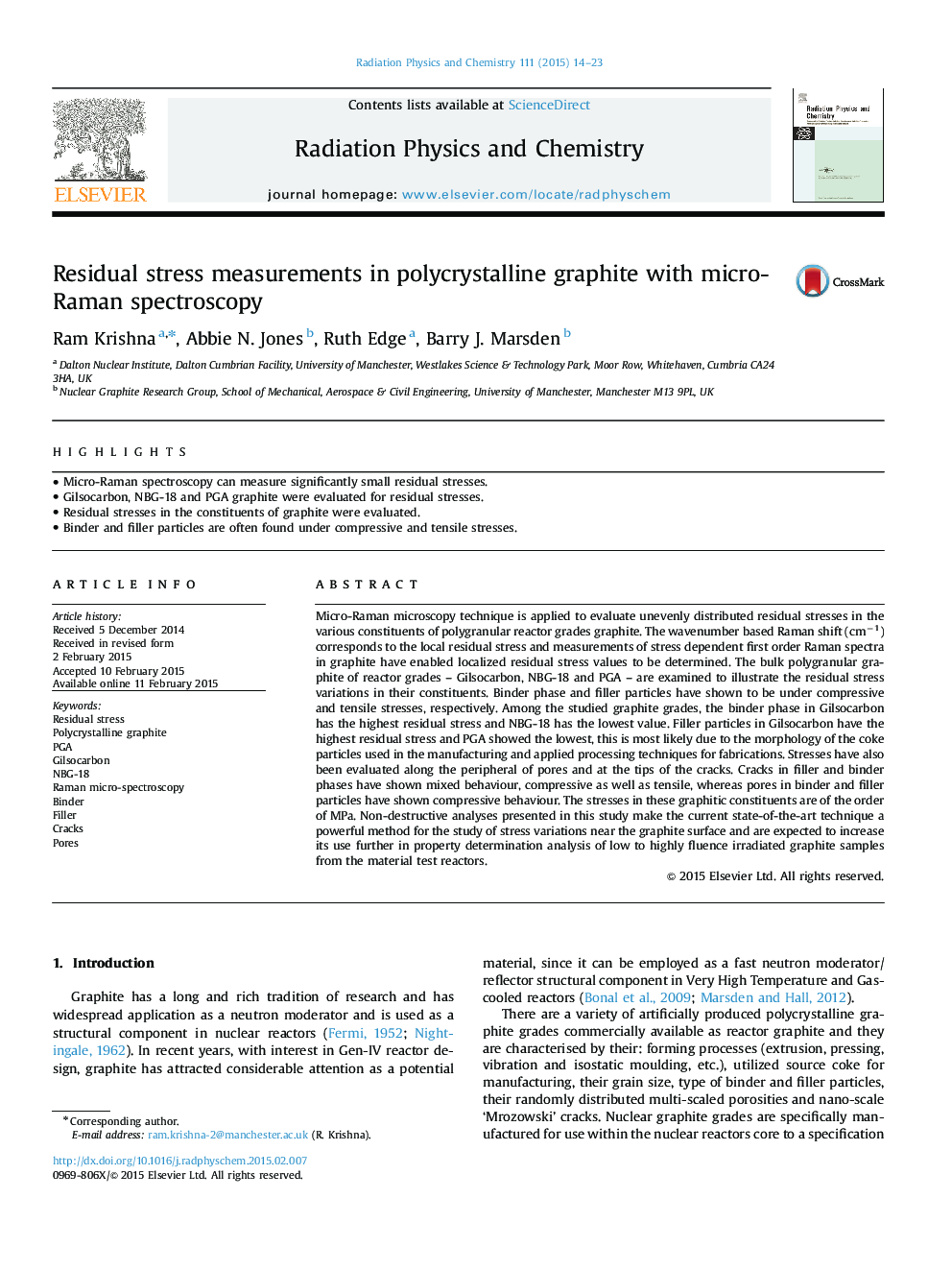 Residual stress measurements in polycrystalline graphite with micro-Raman spectroscopy