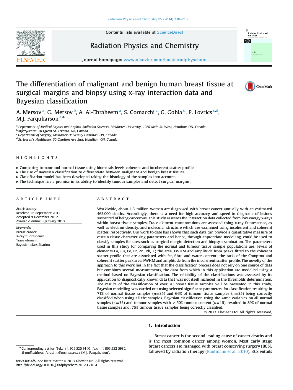 The differentiation of malignant and benign human breast tissue at surgical margins and biopsy using x-ray interaction data and Bayesian classification