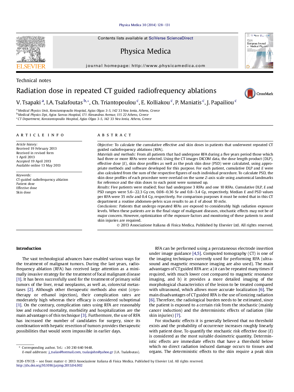 Radiation dose in repeated CT guided radiofrequency ablations