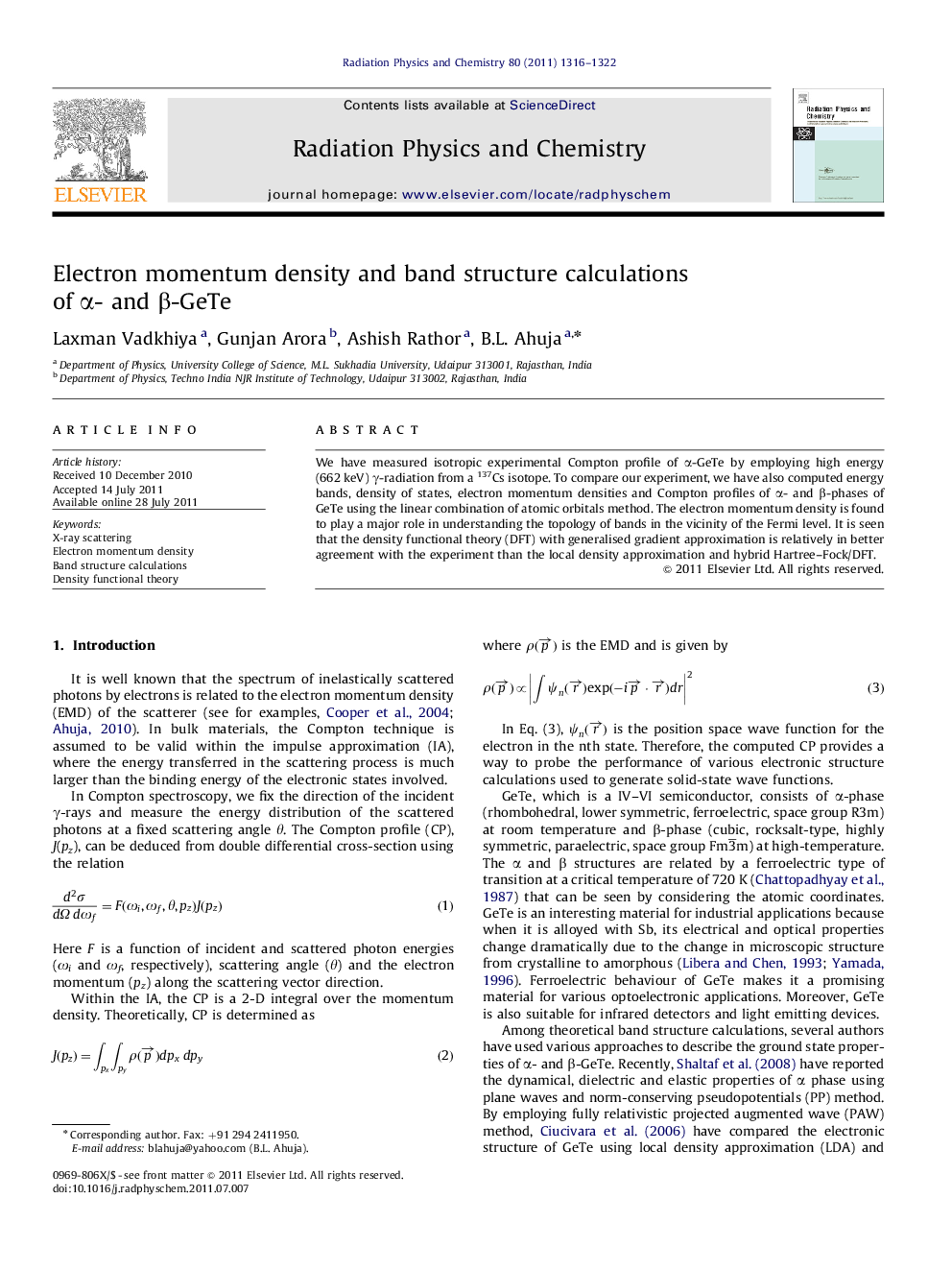 Electron momentum density and band structure calculations of α- and β-GeTe