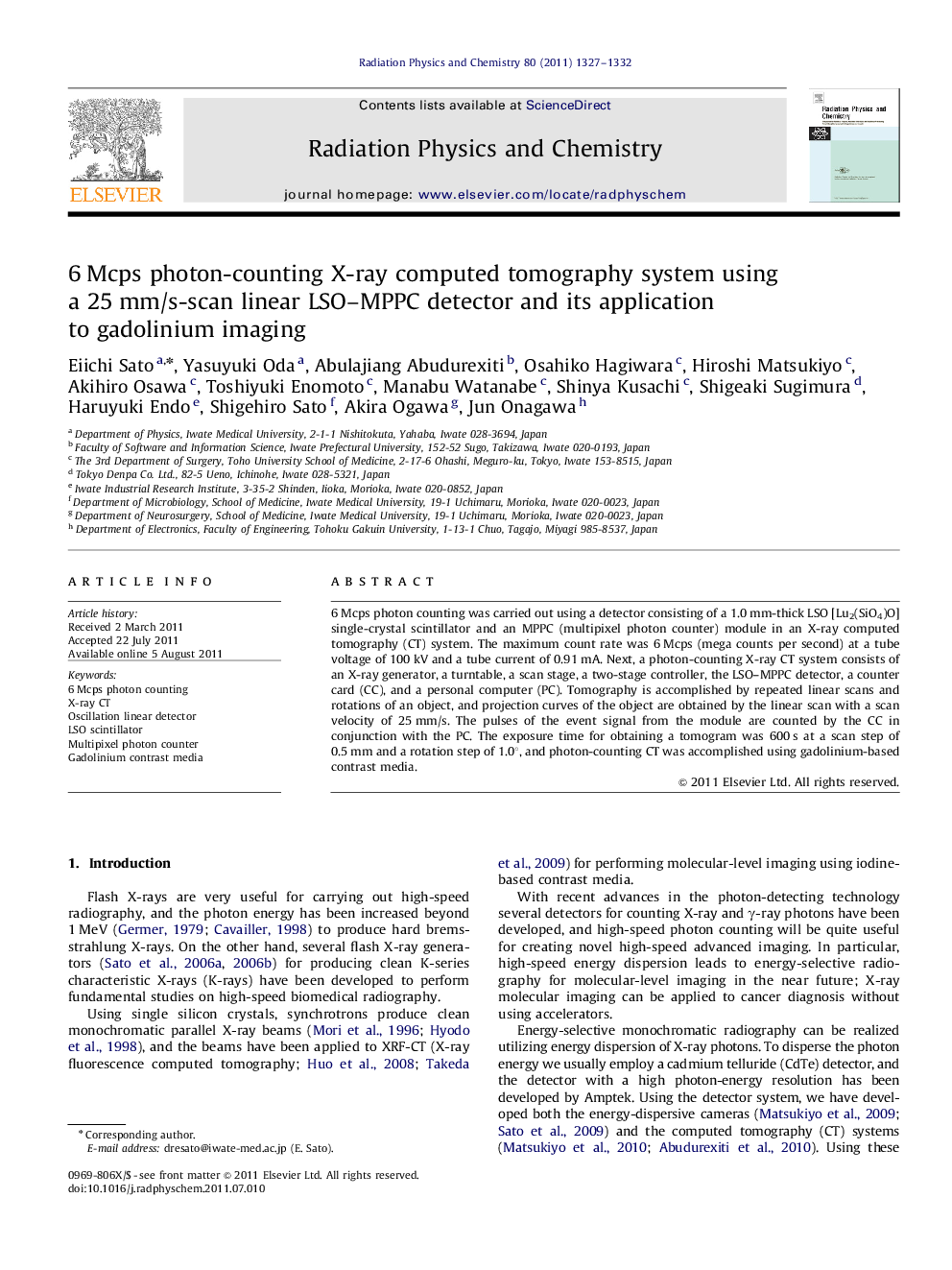 6 Mcps photon-counting X-ray computed tomography system using a 25 mm/s-scan linear LSO–MPPC detector and its application to gadolinium imaging