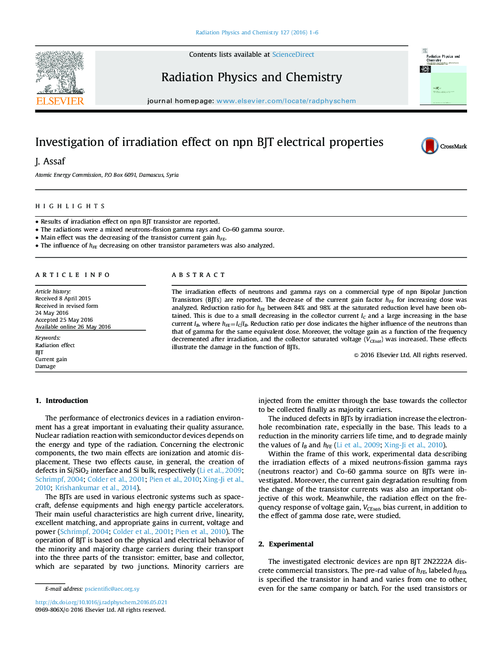 Investigation of irradiation effect on npn BJT electrical properties