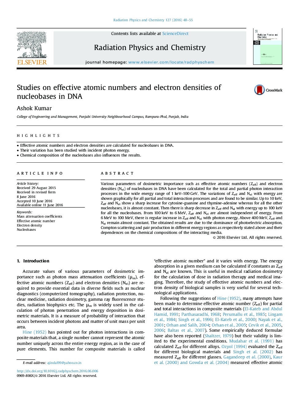 Studies on effective atomic numbers and electron densities of nucleobases in DNA