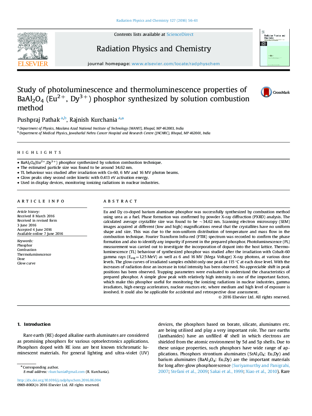 Study of photoluminescence and thermoluminescence properties of BaAl2O4 (Eu2+, Dy3+) phosphor synthesized by solution combustion method