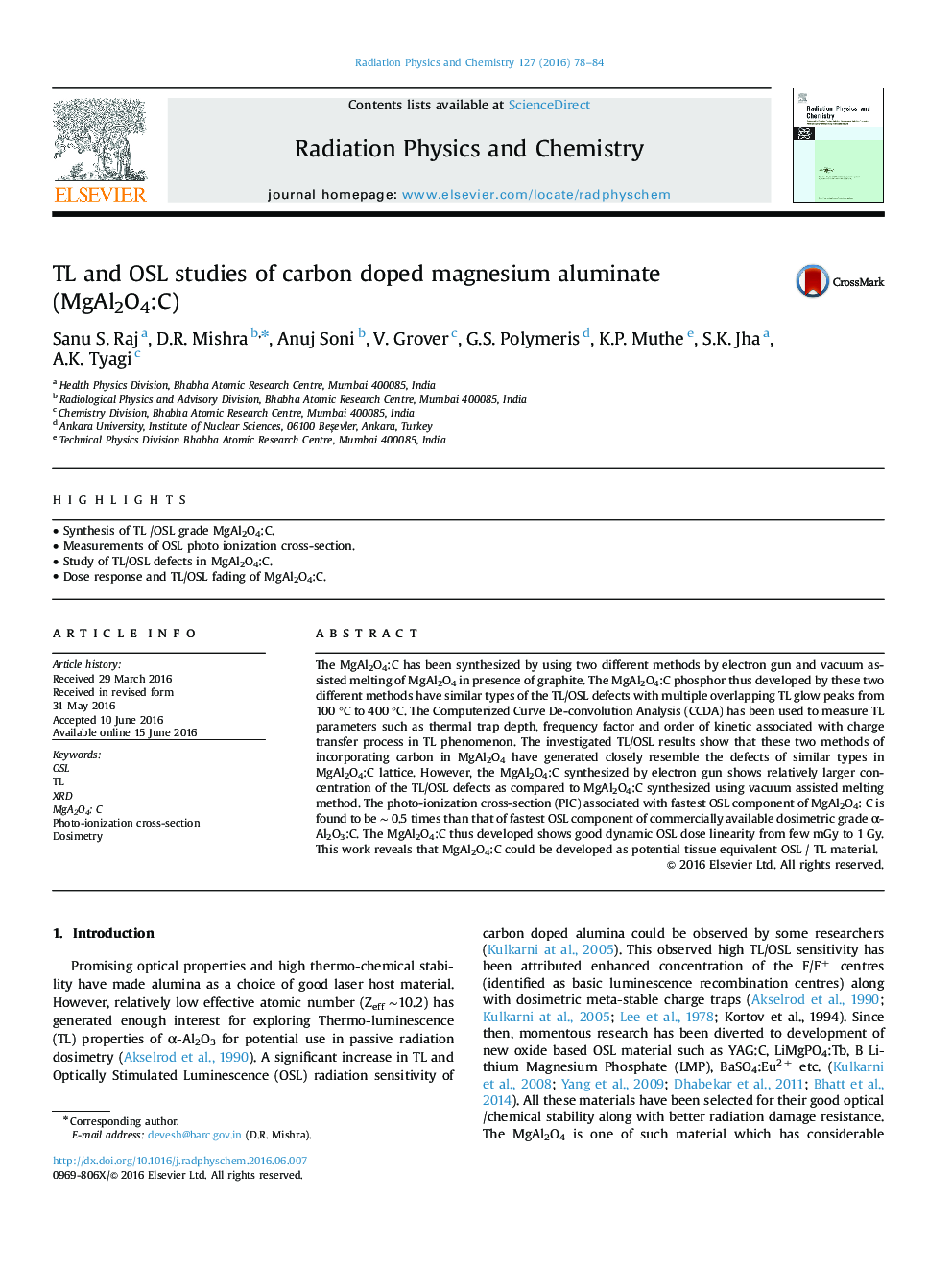 TL and OSL studies of carbon doped magnesium aluminate (MgAl2O4:C)