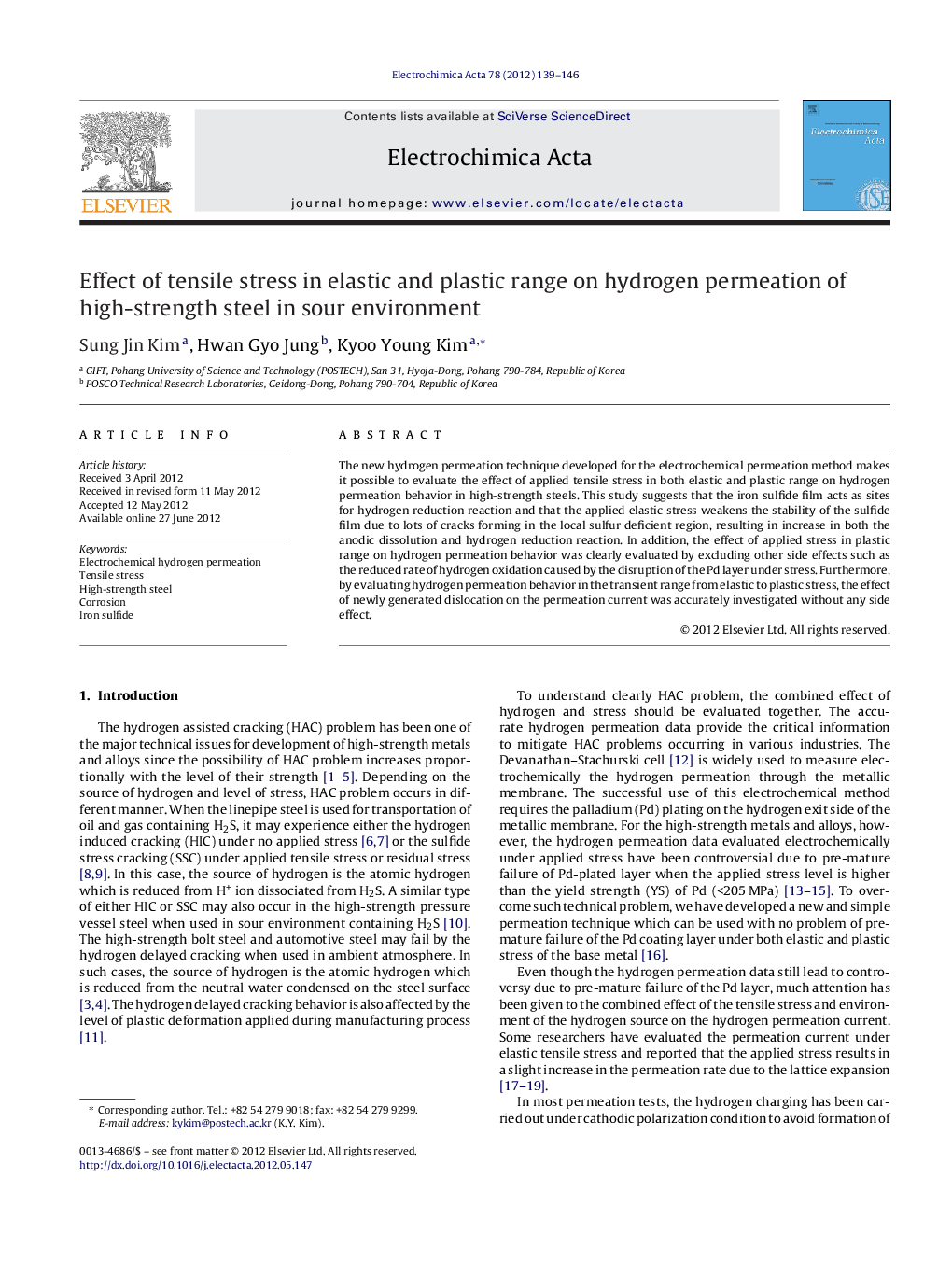 Effect of tensile stress in elastic and plastic range on hydrogen permeation of high-strength steel in sour environment