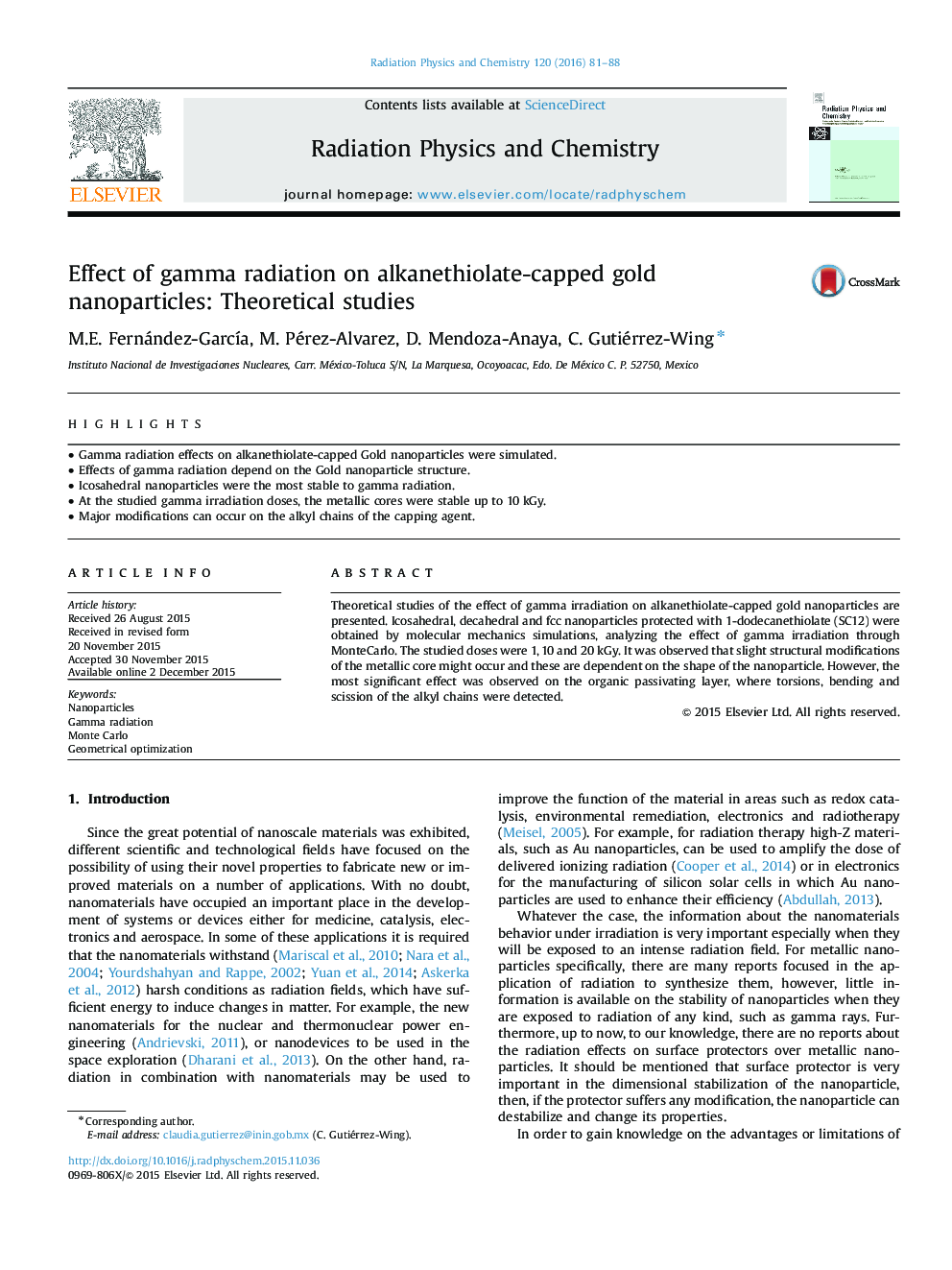 Effect of gamma radiation on alkanethiolate-capped gold nanoparticles: Theoretical studies