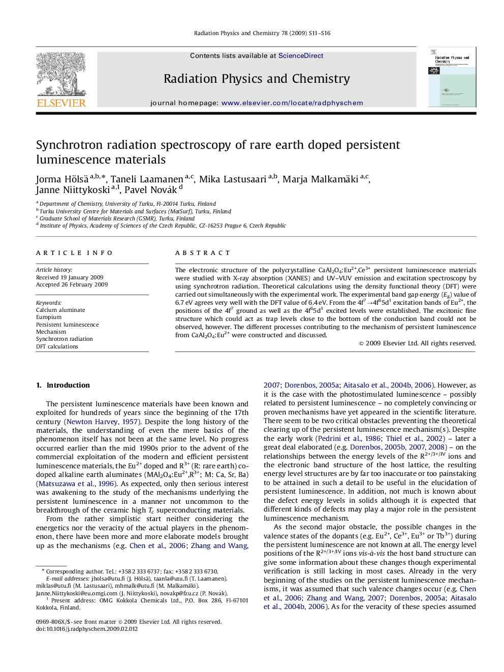 Synchrotron radiation spectroscopy of rare earth doped persistent luminescence materials