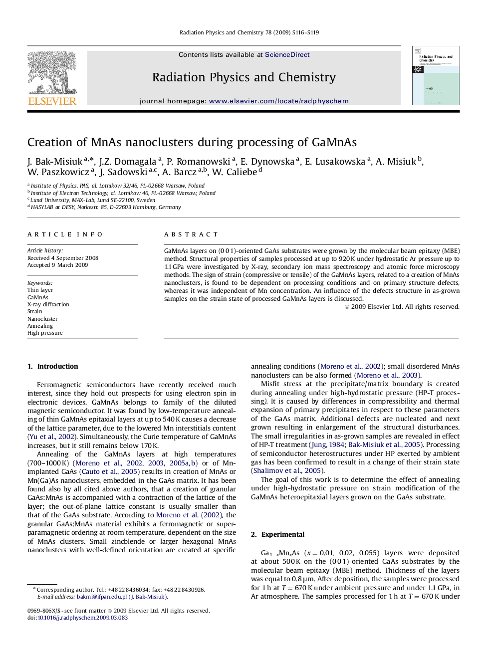 Creation of MnAs nanoclusters during processing of GaMnAs