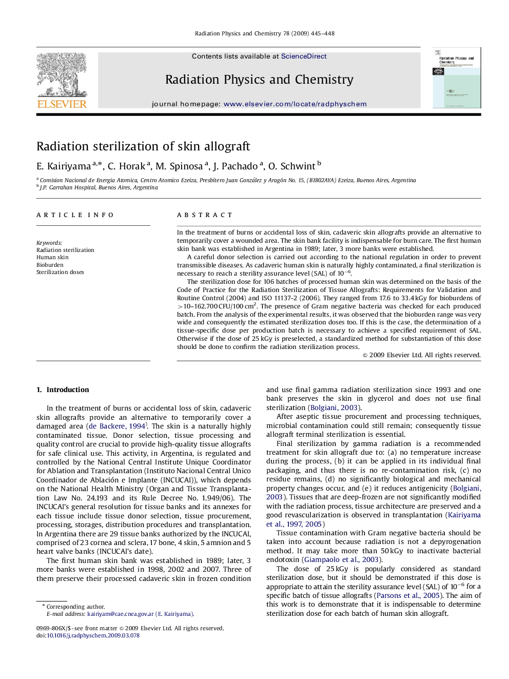 Radiation sterilization of skin allograft