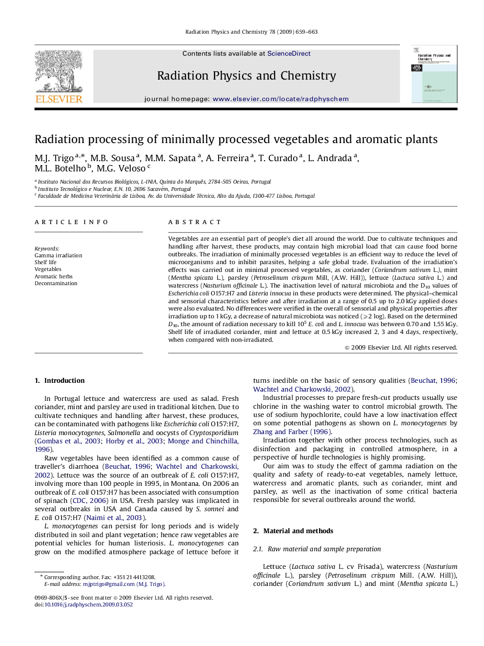 Radiation processing of minimally processed vegetables and aromatic plants