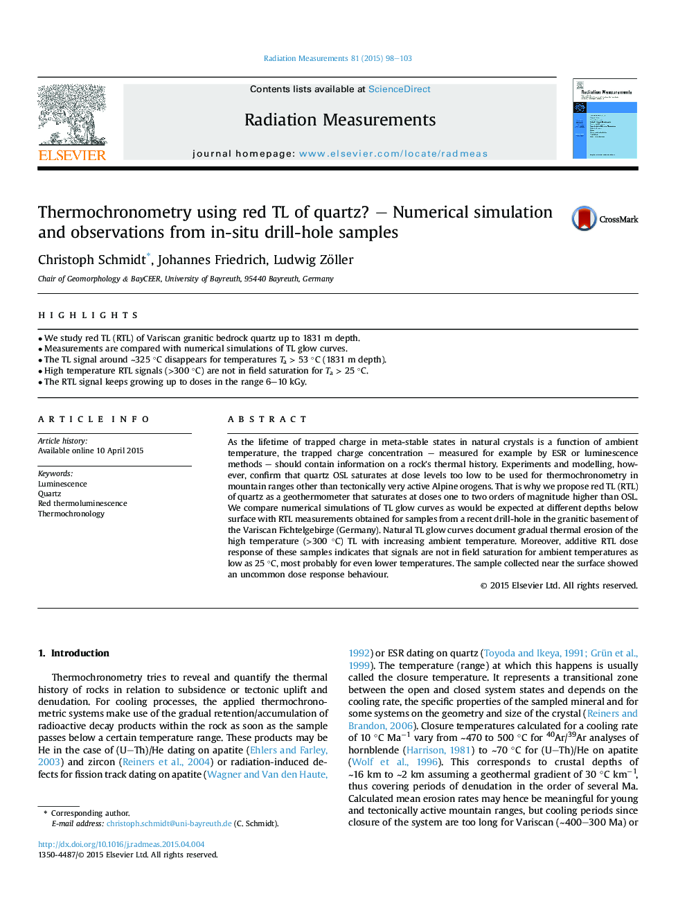 Thermochronometry using red TL of quartz? – Numerical simulation and observations from in-situ drill-hole samples