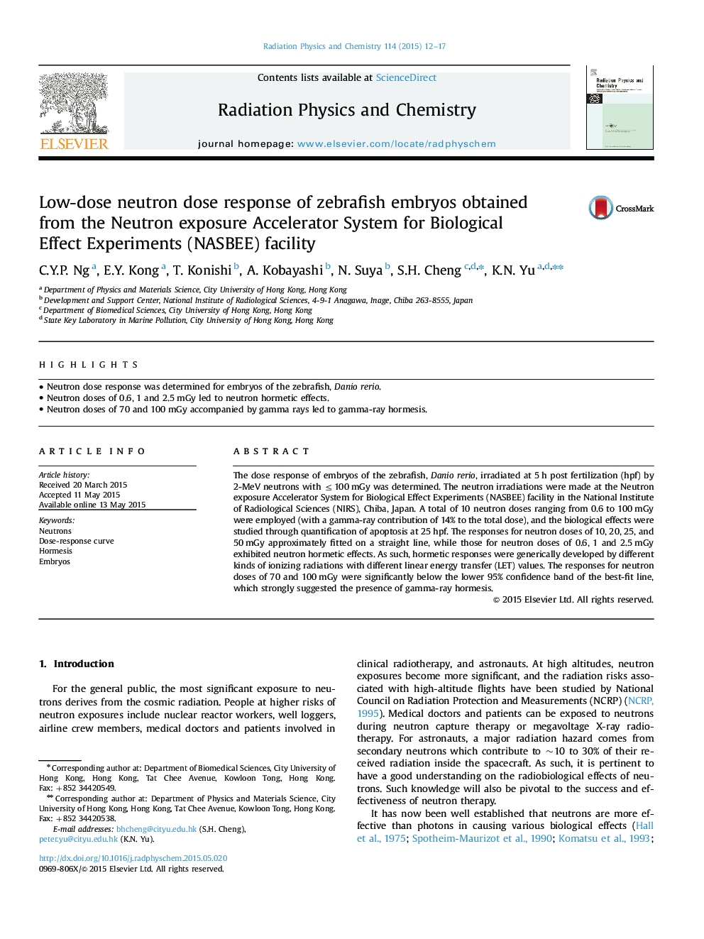 Low-dose neutron dose response of zebrafish embryos obtained from the Neutron exposure Accelerator System for Biological Effect Experiments (NASBEE) facility