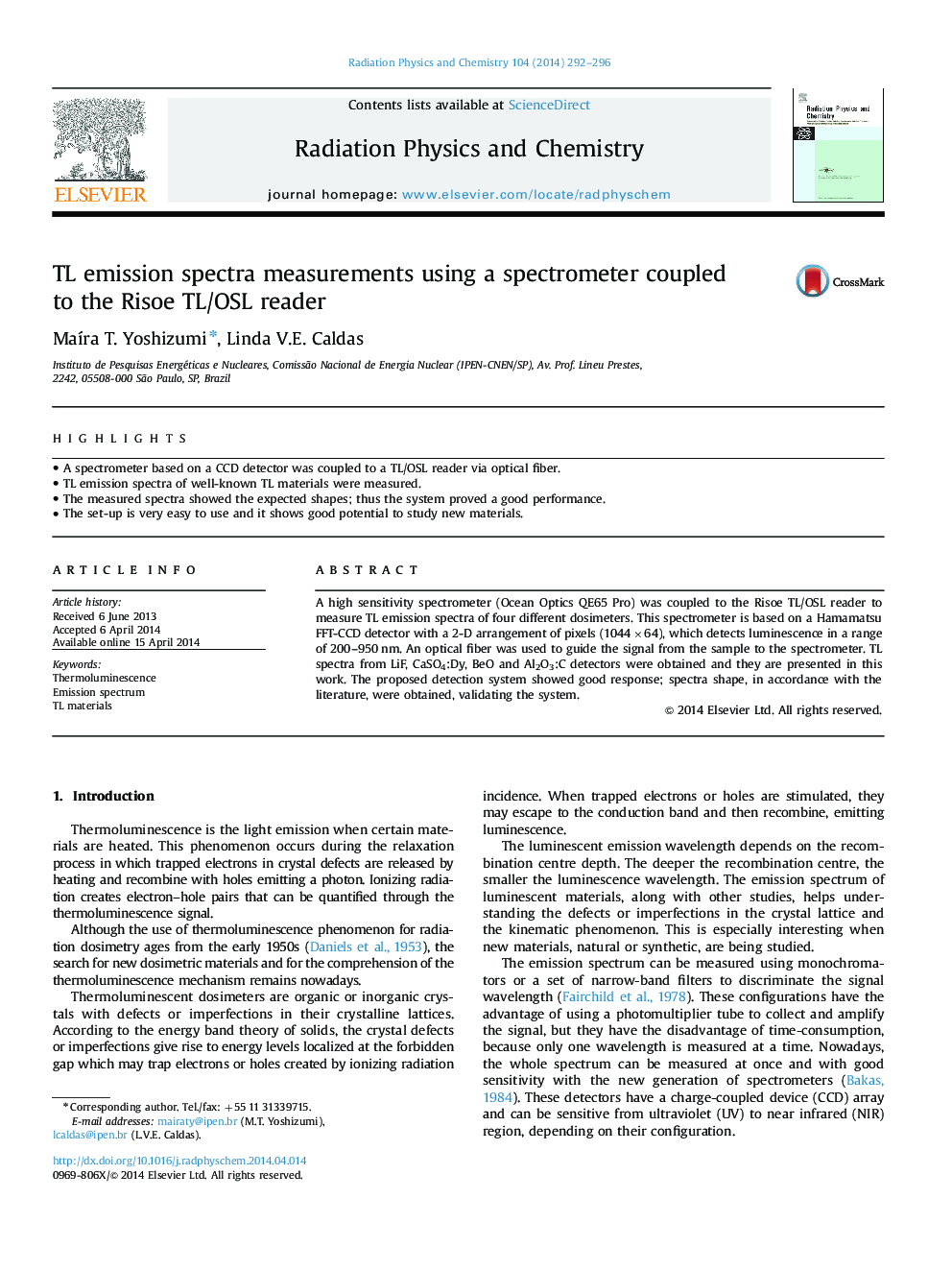 TL emission spectra measurements using a spectrometer coupled to the Risoe TL/OSL reader