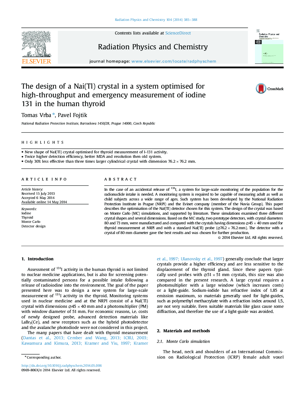 The design of a Nai(Tl) crystal in a system optimised for high-throughput and emergency measurement of iodine 131 in the human thyroid