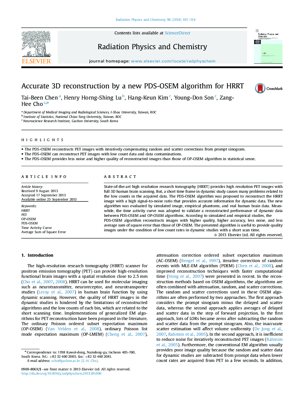 Accurate 3D reconstruction by a new PDS-OSEM algorithm for HRRT